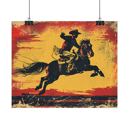 Retro Rodeo Action: Cowboy Riding Bucking Bronc - Poster