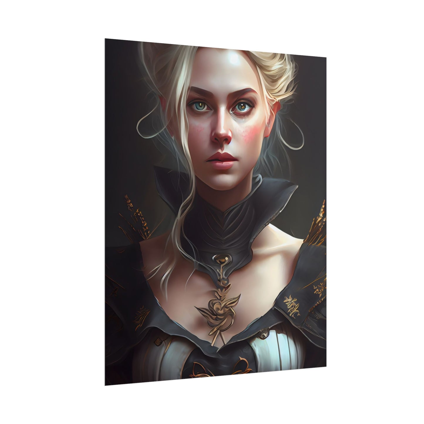 Stunning Blonde Portrait: Elegant Vintage Dress - Poster