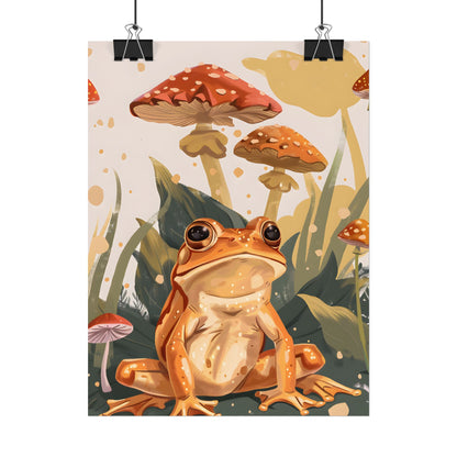 Retro Frog's Smile: Colorful Mushroom Illustration - Poster