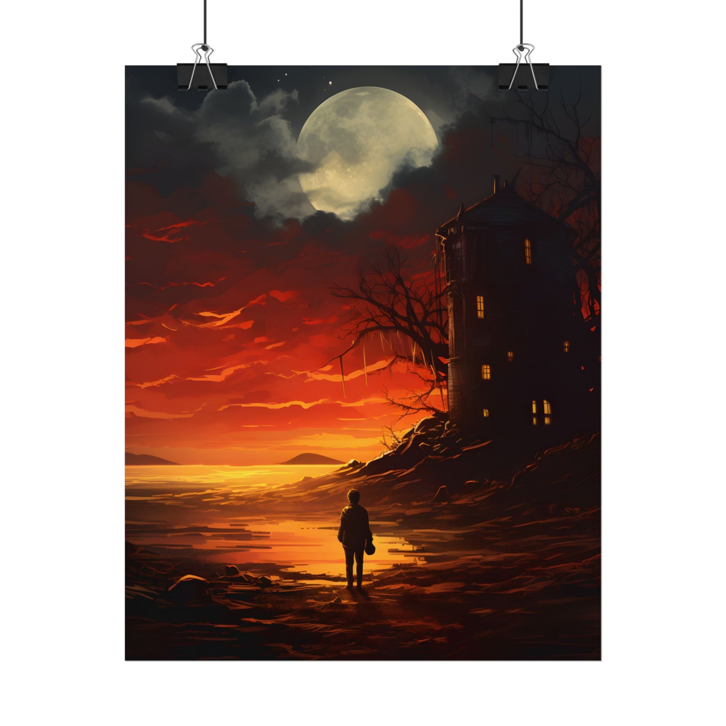 Black and White Portrait: Mysterious Figure Seated - Poster