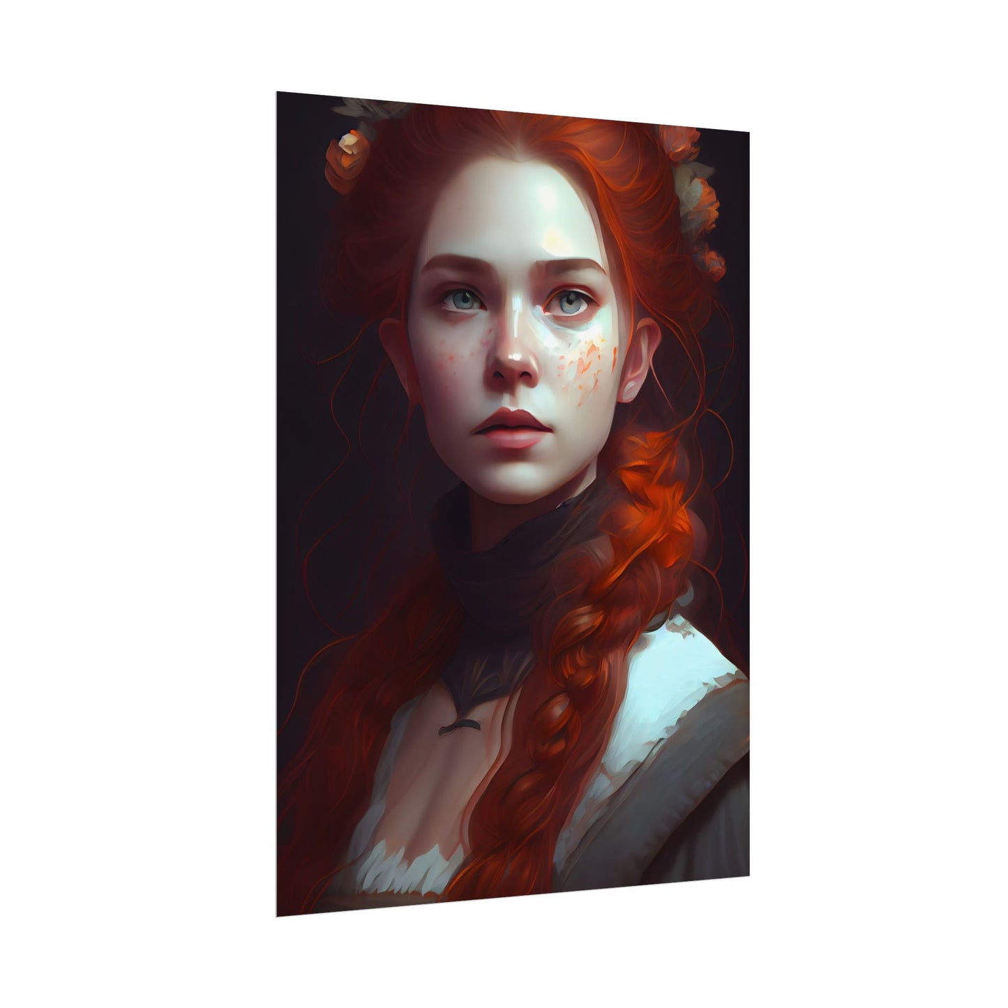 Astonishing Redhead Portrait: Elegant Young Woman in Dress - Poster