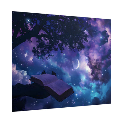 Mystical Night Sky: Celestial Dreams with Crescent Moon Art - Poster