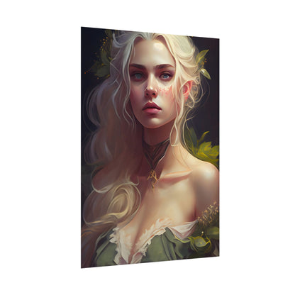 Detailed Blonde Female Portrait: Red Top Artwork - Poster