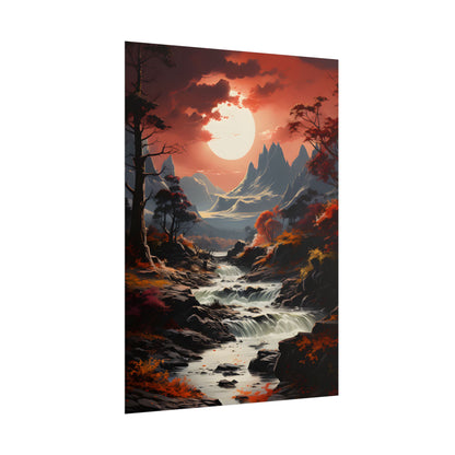 Breathtaking Waterfall Oil Painting: A Realistic Artwork - Poster