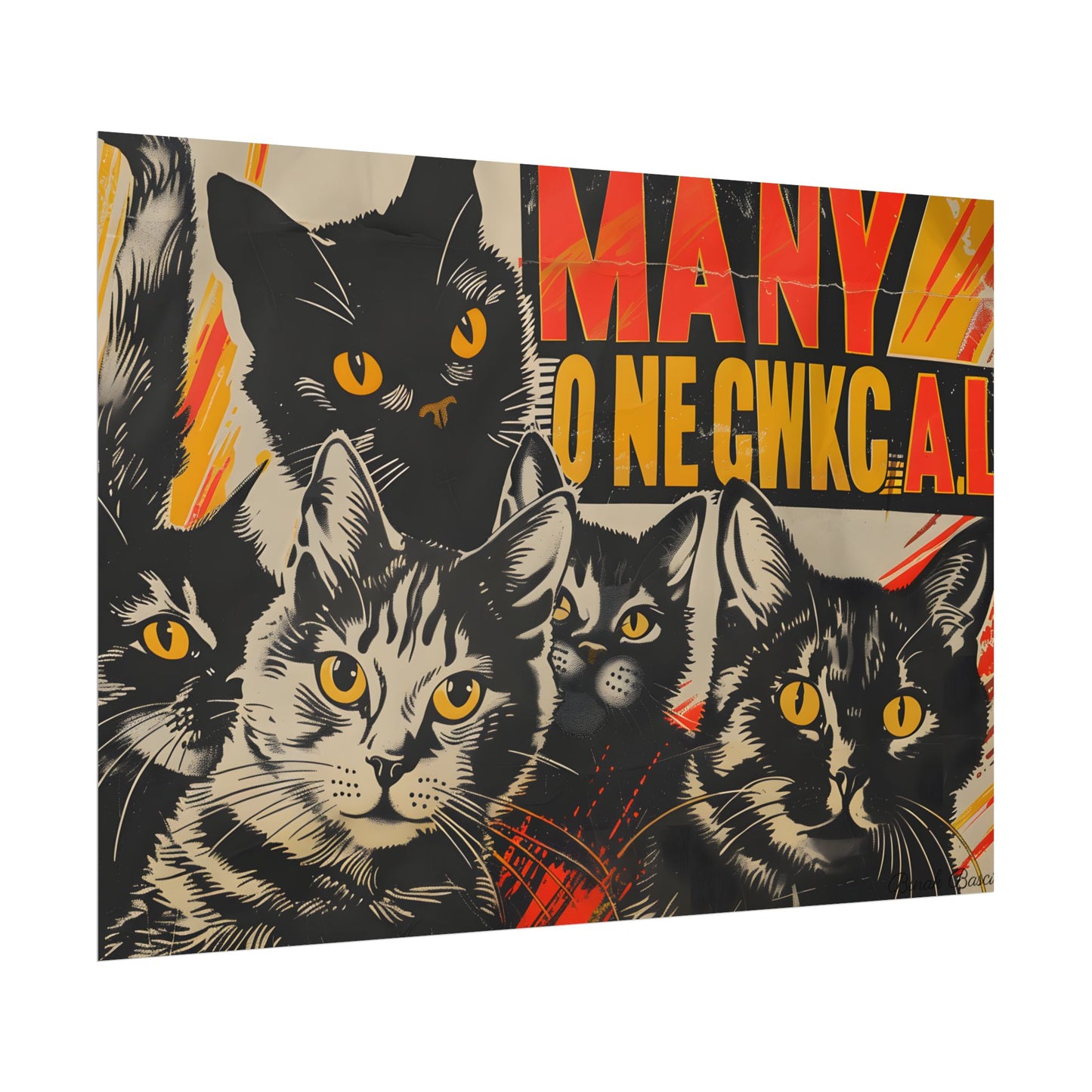 Red Cats in Soviet Motion: A Playful Poster Art - Poster