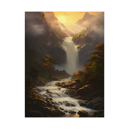 Breathtaking Waterfall: Nature's Beauty in Oil Painting - Poster