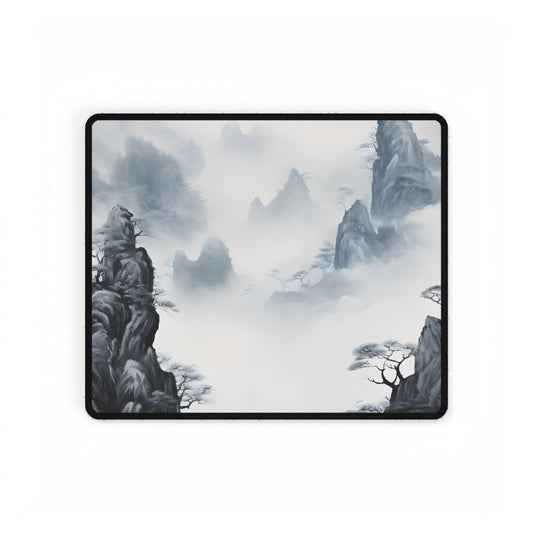 Serene Chinese Ink Landscape: Mirrored Lakes Artwork - Desk Mat