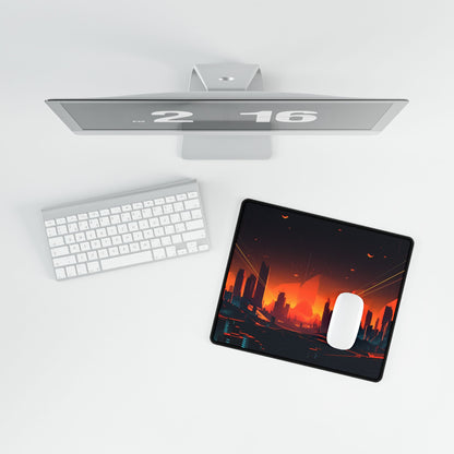 Cyberpunk Cityscape: Nighttime Landscape Photograph - Desk Mat