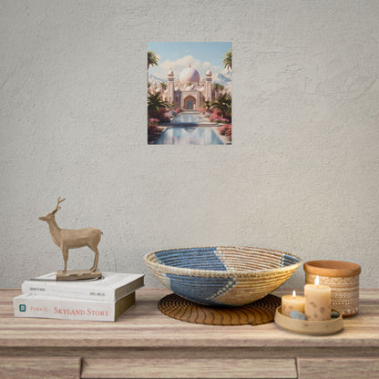 Serene Arabian Desert Oasis: Camels in a Palm Tree Landscape - Poster