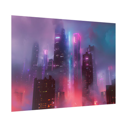 Futuristic Cityscape: Neon Dreams in the Urban Sky - Poster