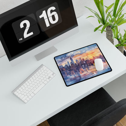 Watercolor New York City Sunset Skyline: Artistic NYC View - Desk Mat