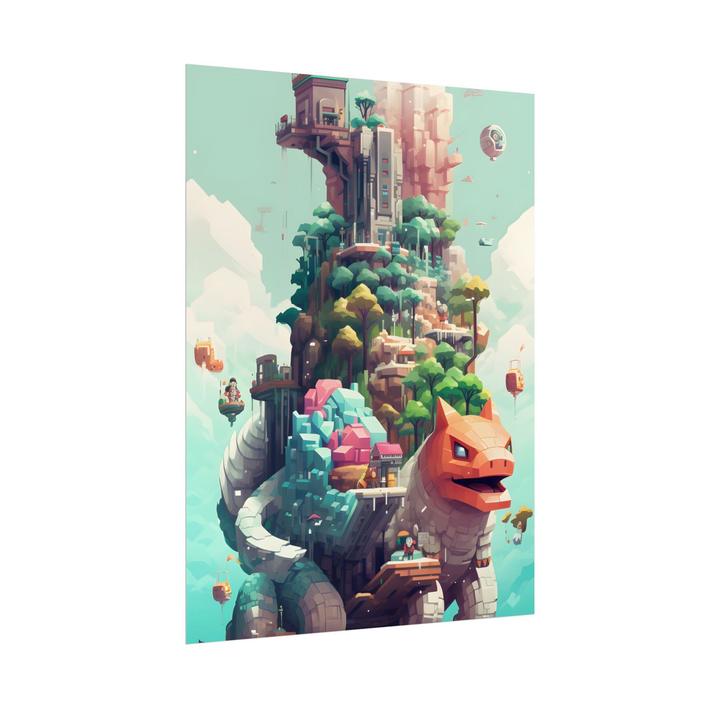 Pixelated Cyber-Pets: Digital Artwork of Illuminated Creatures - Poster