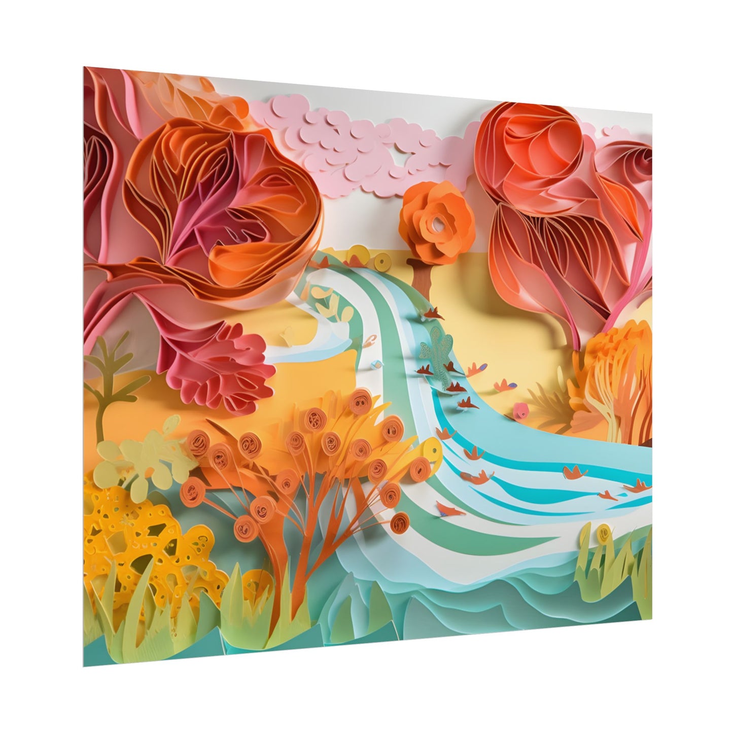 Magical Beach Landscape: Serene Paper Quilled Artwork - Poster