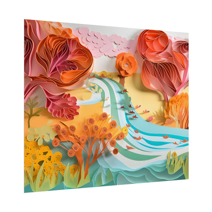 Magical Beach Landscape: Serene Paper Quilled Artwork - Poster