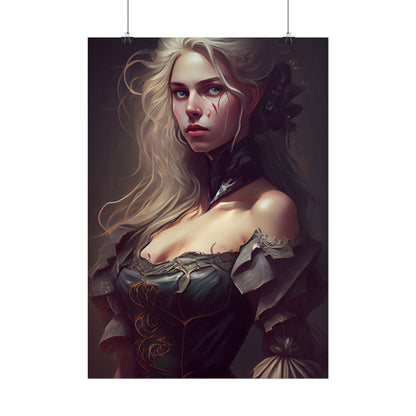 Blonde Female Portrait in a Dress: Stunning Artwork - Poster