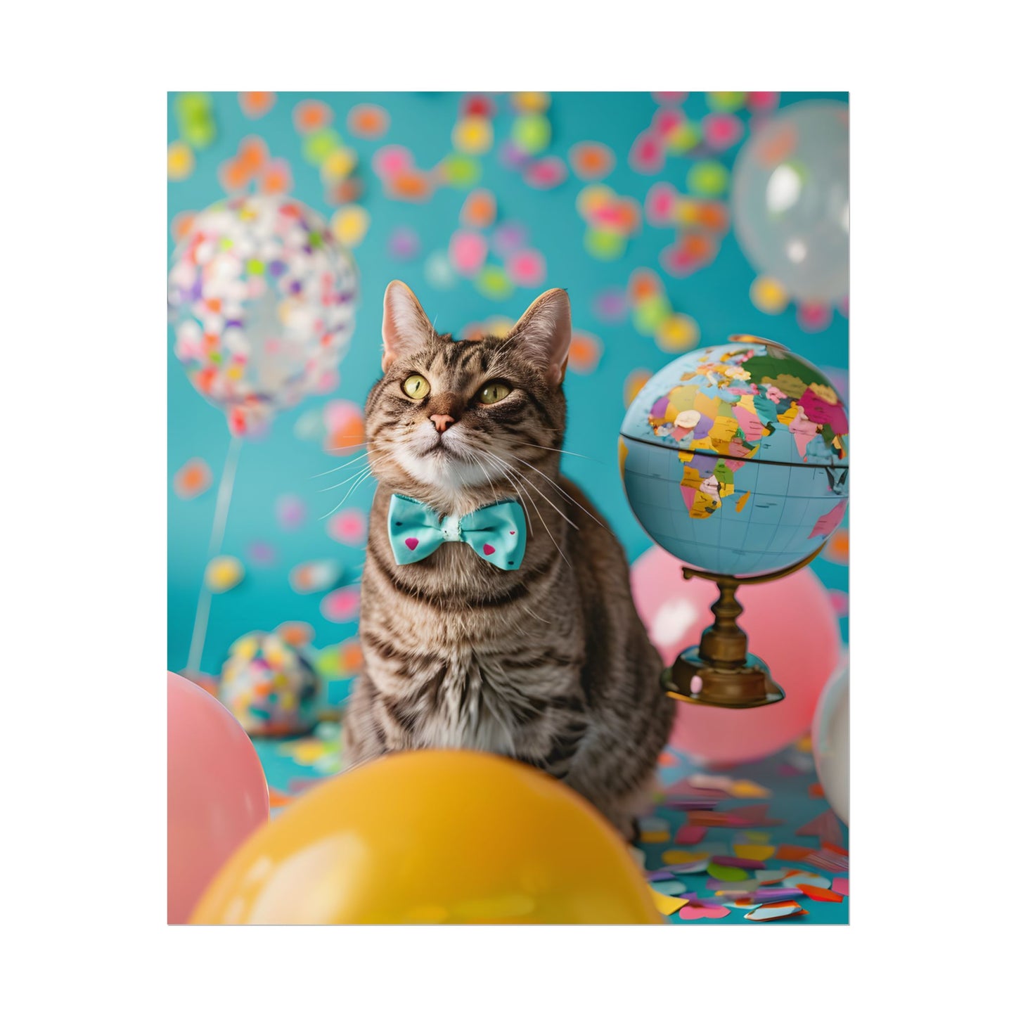 Whimsical Cat with Bow Tie: Mysterious Feline Artwork - Poster