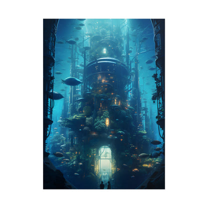 Futuristic Underwater City: Blue Horizon Digital Art - Poster