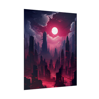 Burning Cyberpunk Cityscape: Digital Artwork at Night - Poster