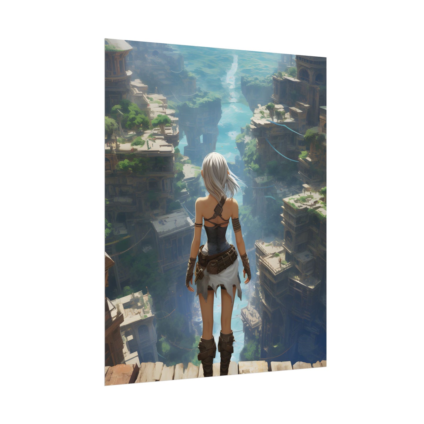 Dramatic Anime Female: Dynamic Birds Eye View Artwork - Poster