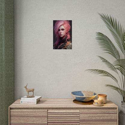 Astonishing Female Portrait: Vibrant Pink Hair in Dark Elegance - Poster