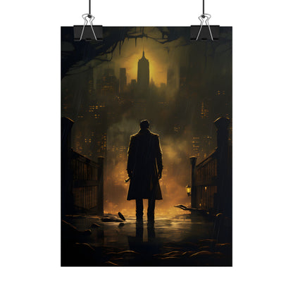 Urban Fantasy Detective: Moody City Skyline Reflection - Poster