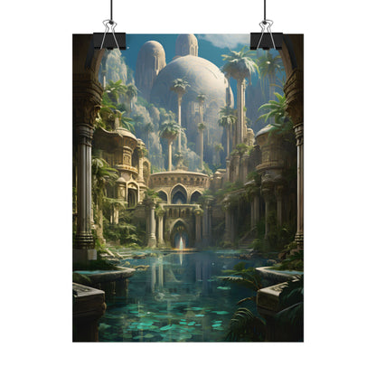 Majestic Desert Oasis: Arabian Nights-Inspired Bird's Eye View - Poster