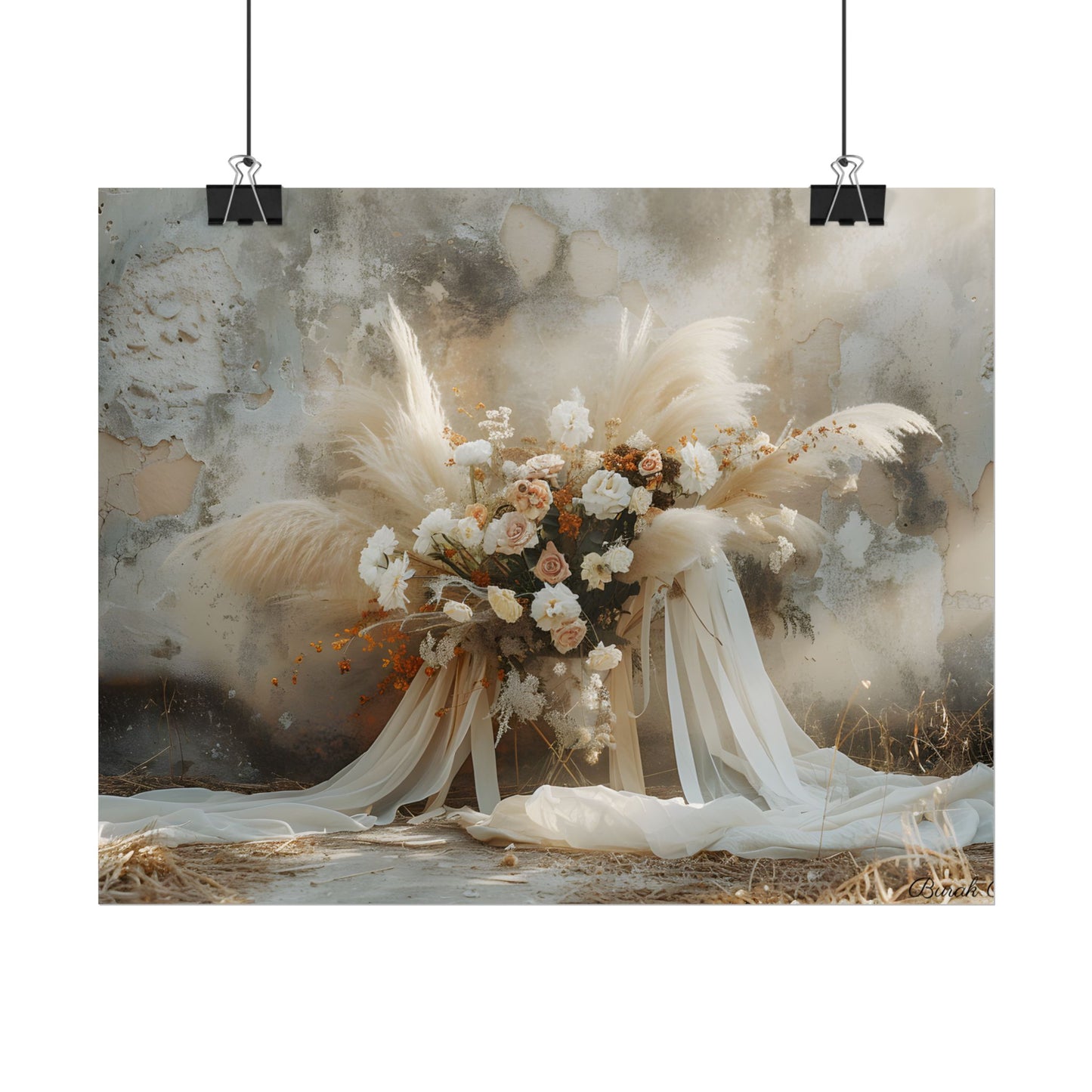 Whimsical Floral Bloom: Pampas Grass Artwork - Poster