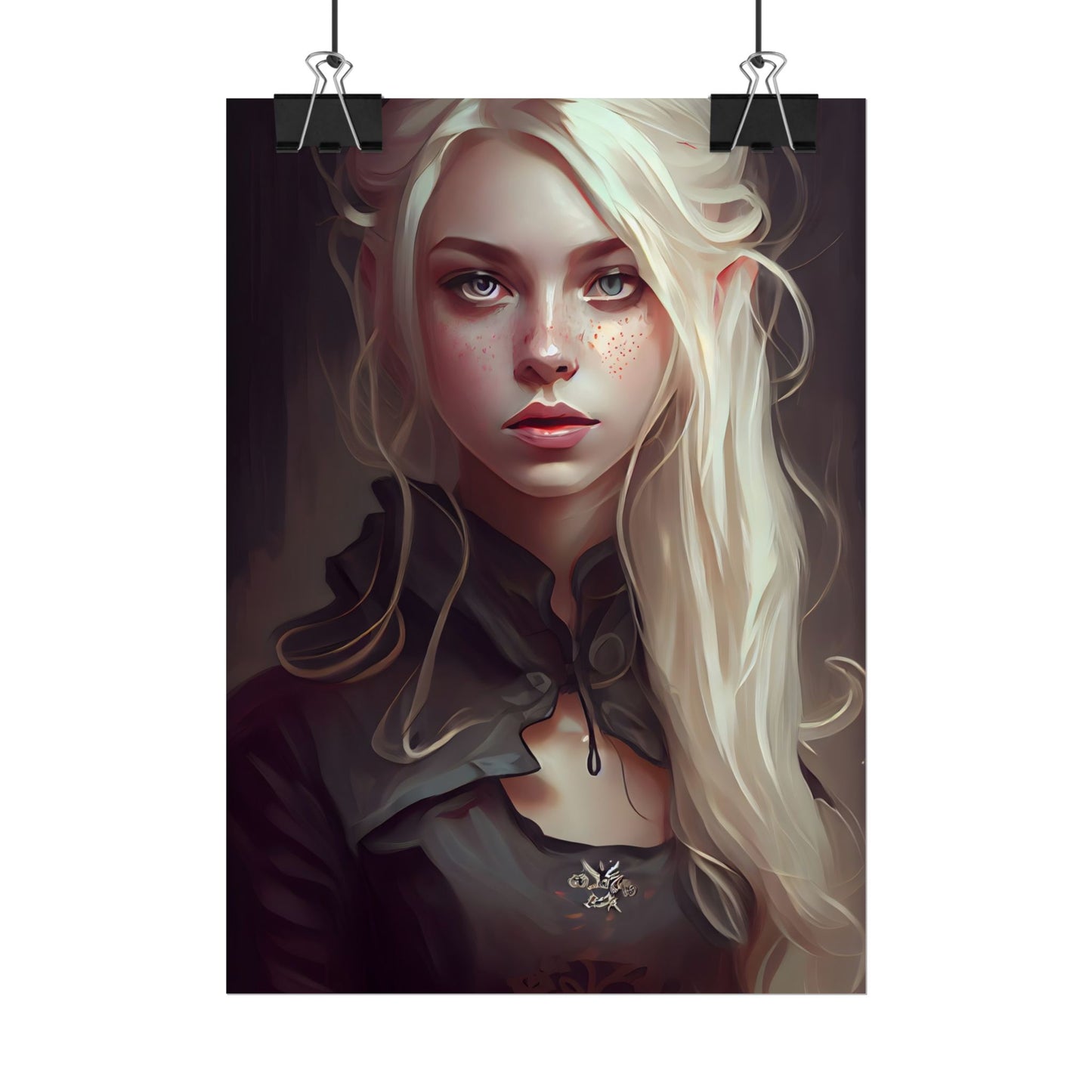 Blonde Portrait: Elegant Woman in Black Dress - Poster