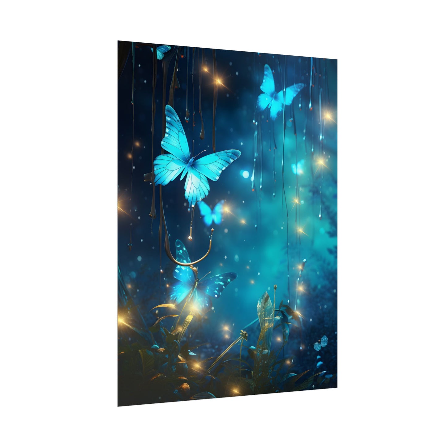 Fantasy Night Forest: Bokeh Glow Digital Artwork - Poster