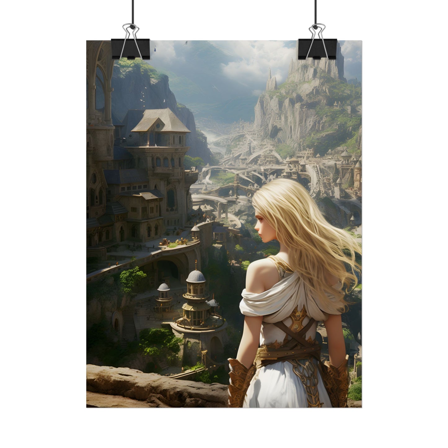 Dramatic Anime Blonde: Flying Female Digital Art - Poster