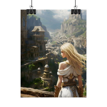 Dramatic Anime Blonde: Flying Female Digital Art - Poster