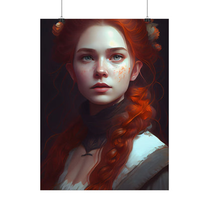 Astonishing Redhead Portrait: Elegant Young Woman in Dress - Poster
