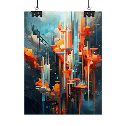 Abstract Cyber Dreamscape: Vibrant Colors and Neon Lights Digital Art - Poster