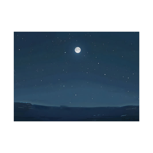 Starry Night Sky: Minimalist Beauty in Blue - Poster