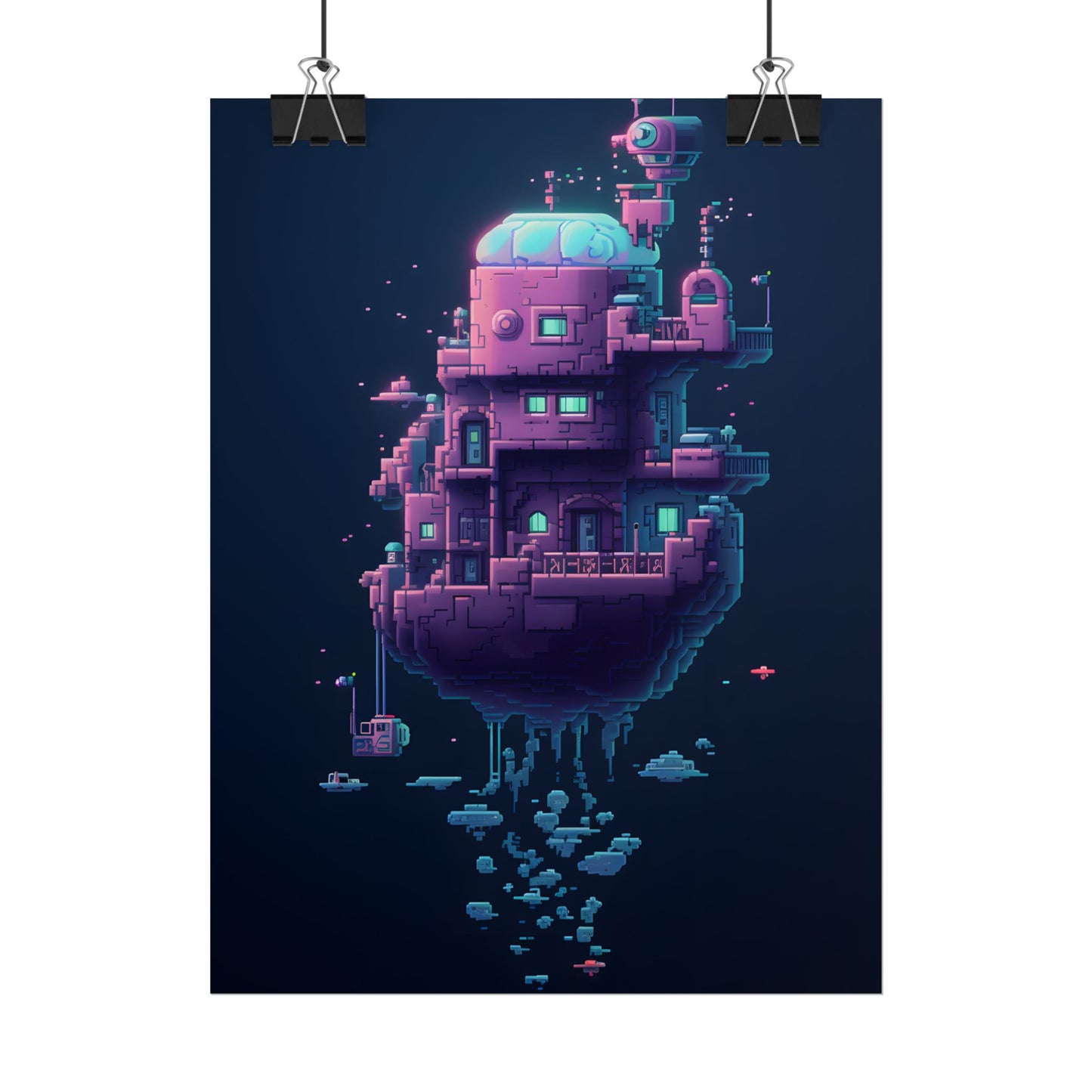 Cyberpunk Pixel Art: Futuristic Cityscape Digital Artwork - Poster