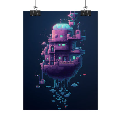 Cyberpunk Pixel Art: Futuristic Cityscape Digital Artwork - Poster