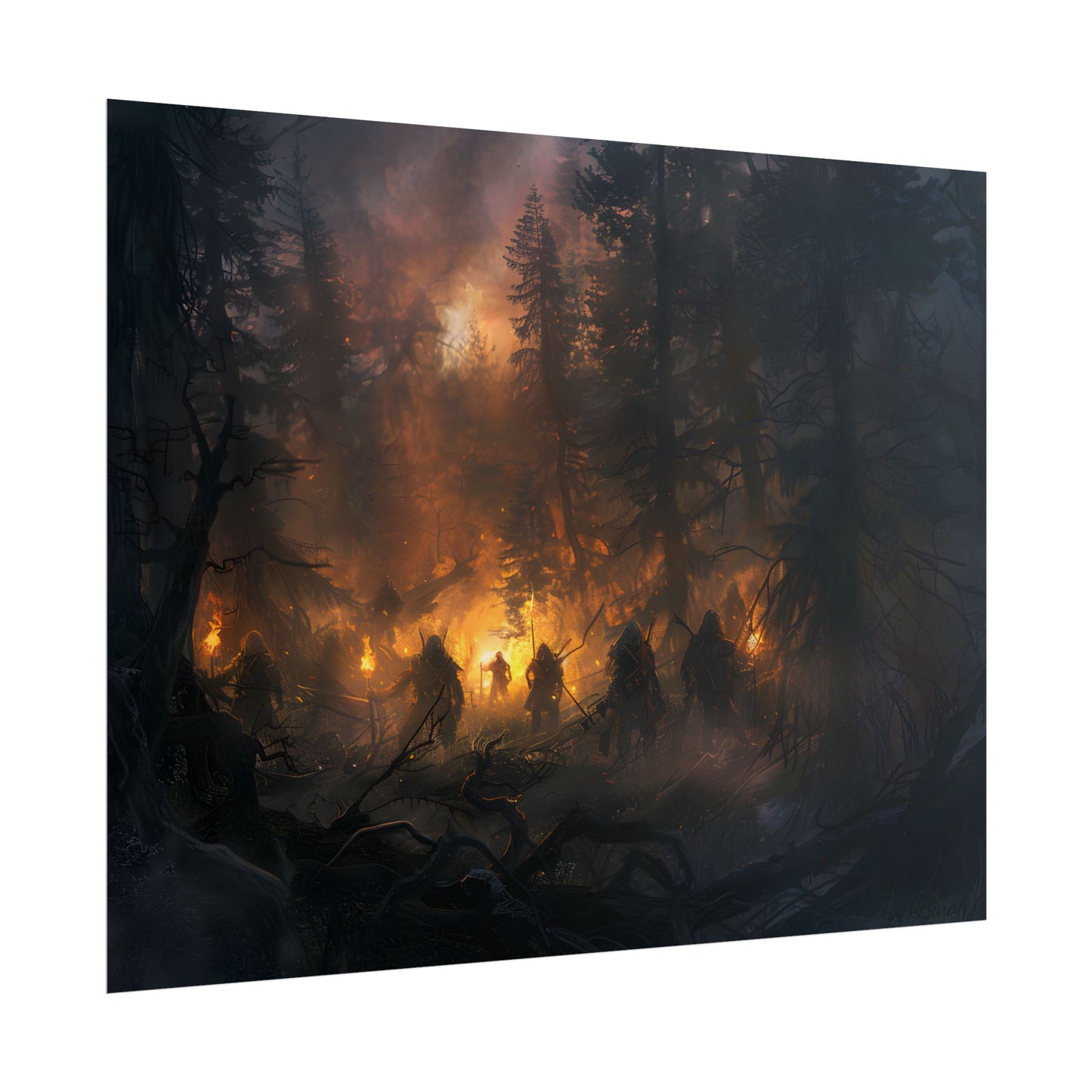 Tranquil Forest Sunset: People Connecting with Nature - Poster