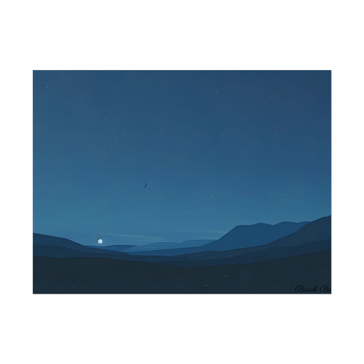 Minimalist Night Sky: Stars and Crescent Moon Art - Poster