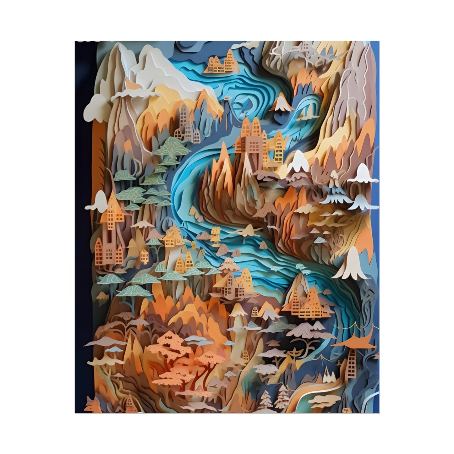 Vibrant Paper Quilling Paradise: Tropical Island Landscape with Colorful Flower - Poster