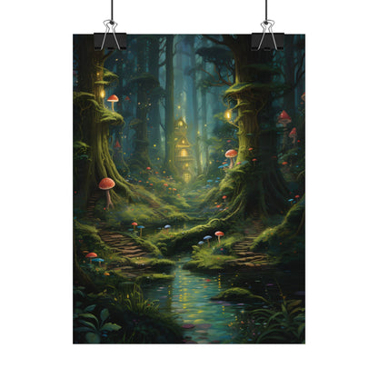 Enchanted Forest: Grimm's Fairy Tale Characters in Serene Woods - Poster