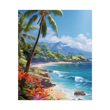 Tropical Paradise: Serene Island Oasis in Tranquil Blue Skies - Poster