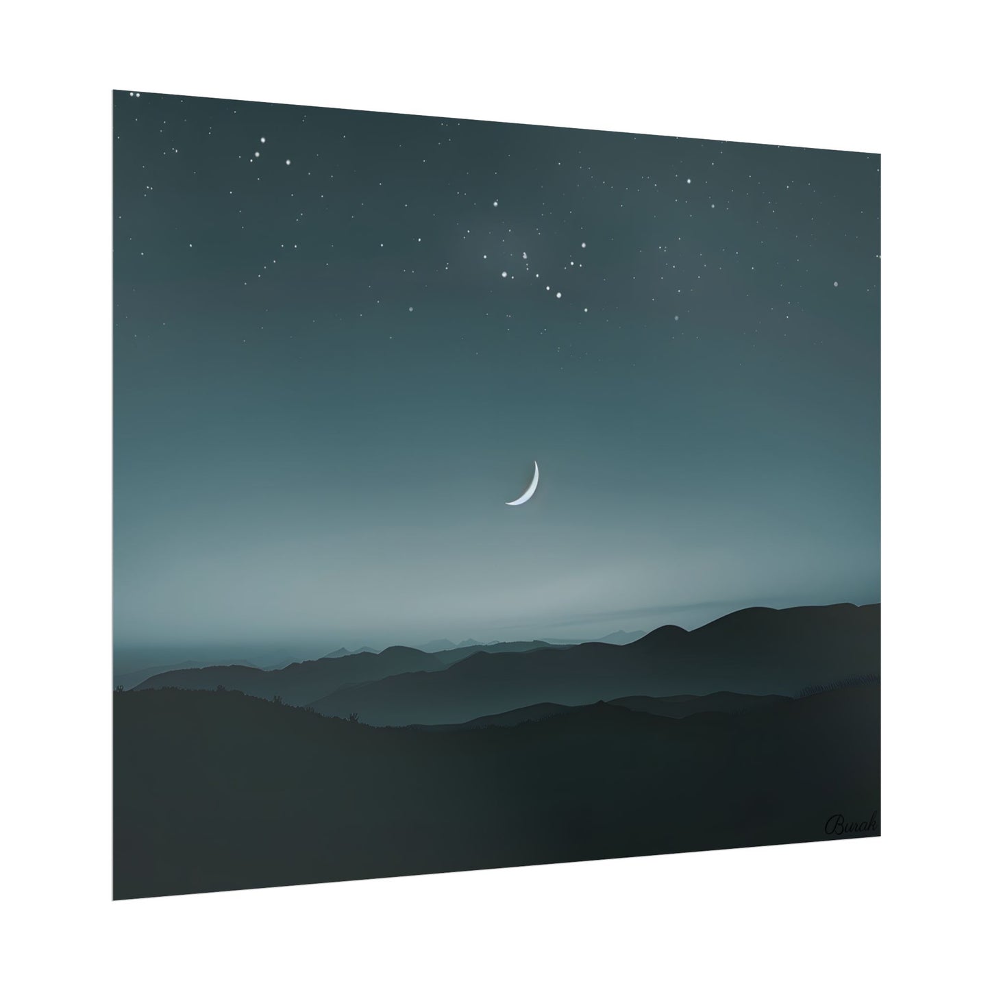 Minimalist Night Scene: Blue-Gray Sky Digital Art - Poster