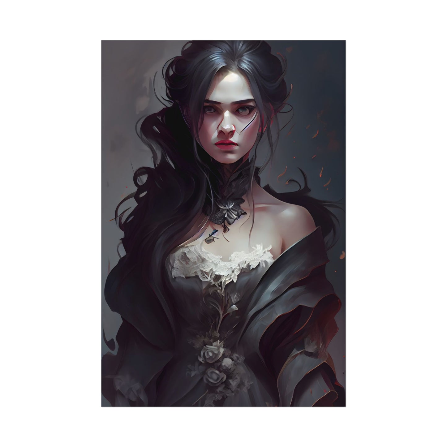 Black Haired Female Portrait: Elegant Outdoor Beauty - Poster