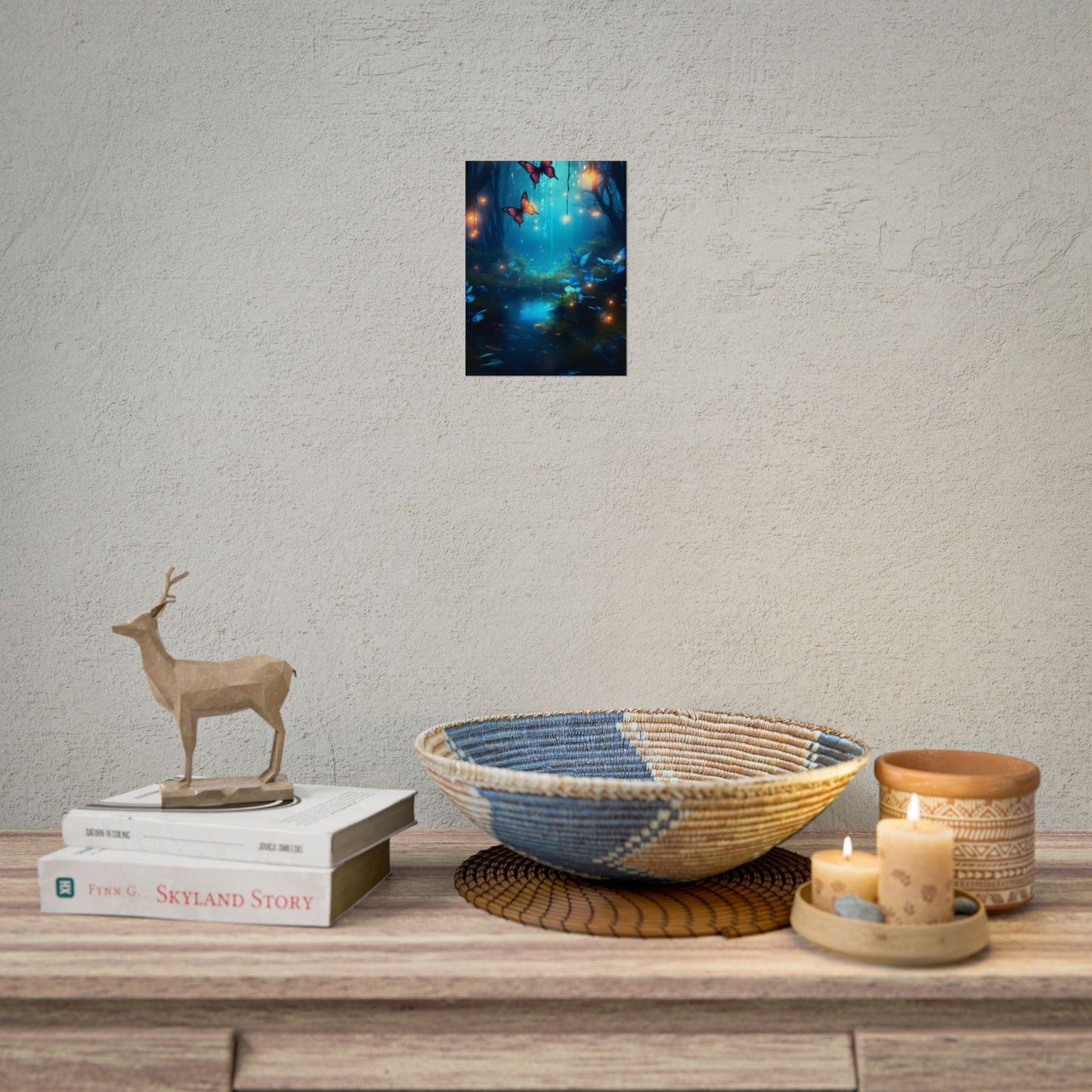 Moonlit Night Forest: Glowing Foggy Fantasy Bokeh Art - Poster