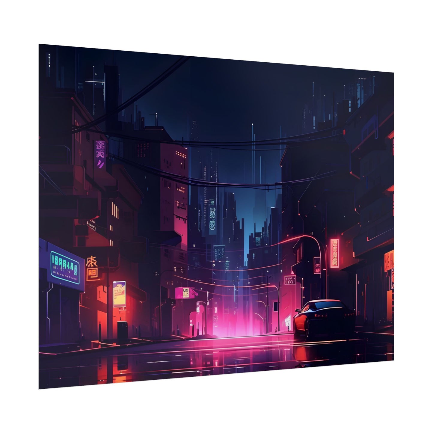 Melancholic Night: A Cyberpunk Urban Landscape - Poster
