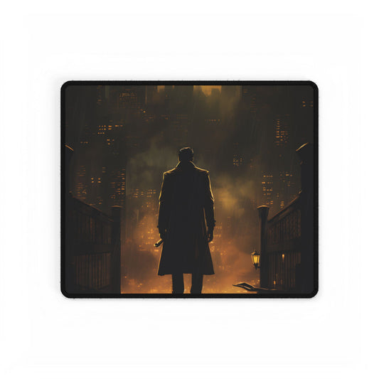 Urban Fantasy Detective: Moody City Skyline Reflection - Desk Mat