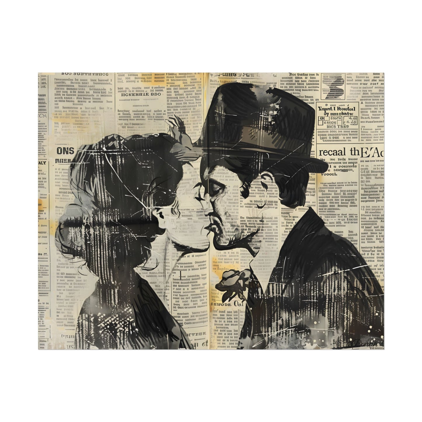 Vintage Romance Couples: Newsprint Artwork - Intimate Moments - Poster
