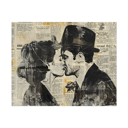 Vintage Romance Couples: Newsprint Artwork - Intimate Moments - Poster