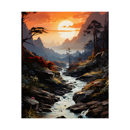 Breathtaking Waterfall: Vibrant Oil Painting Art - Poster