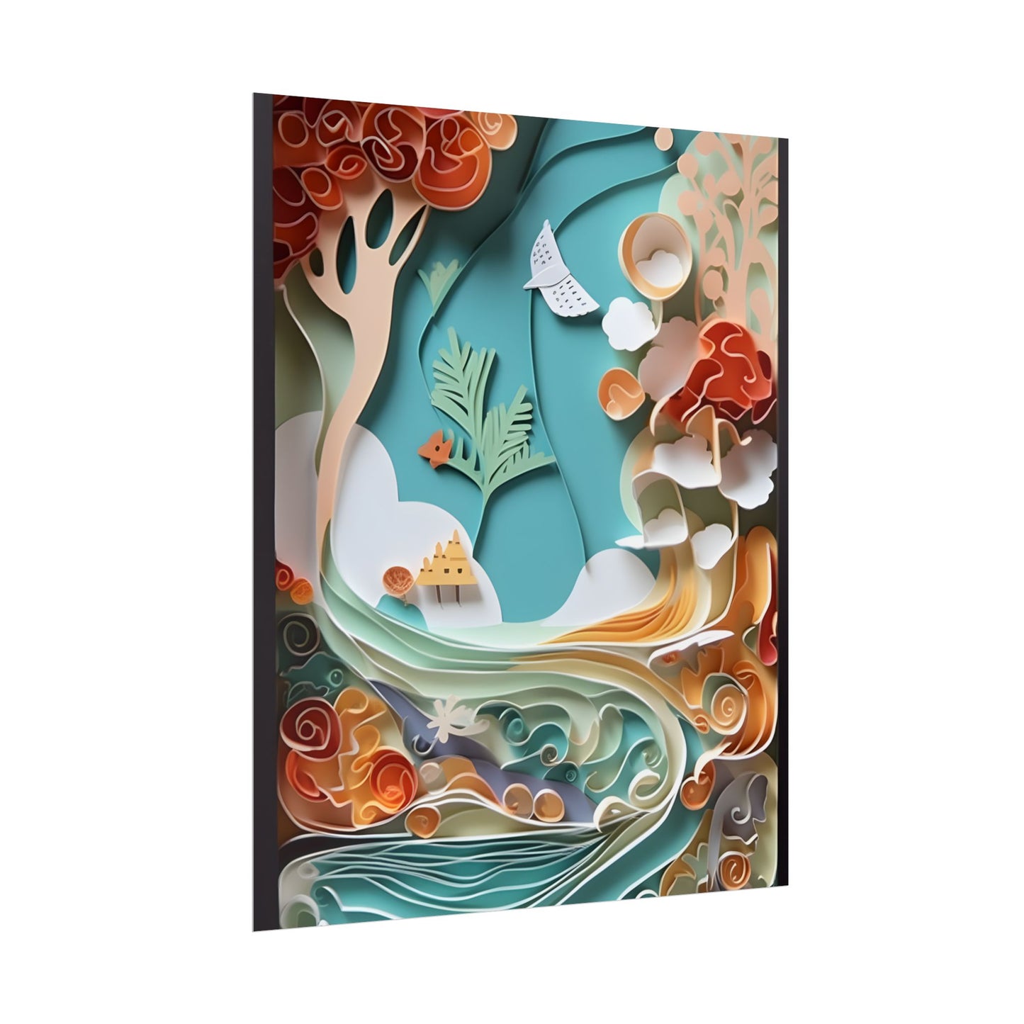 Paper Quilled Beach Sunset: Calming Beach Landscape Artwork - Poster
